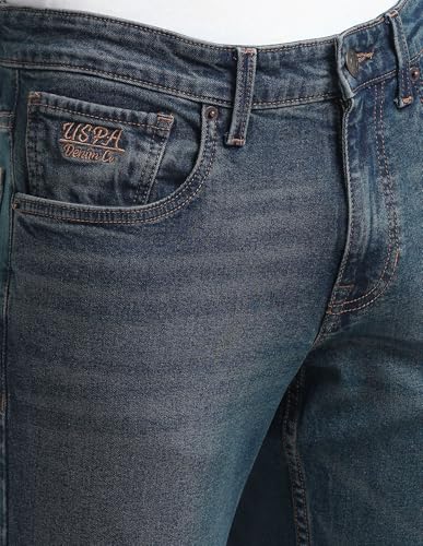 Image of U.S. Polo Assn. Denim Co. Blue Solid Mid Rise Light Button Stretchable Cotton 1050 Men's Jeans