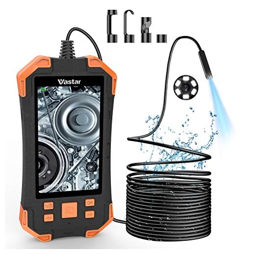 Vastar Cámara Endoscopio de Inspección Industrial, 4.3 Pulgadas IPS Monitor LCD en Color 1080P, 3000 mAh Cámara de Inspección 5.5mm IP67-5M sin Tarjeta de Memoria
