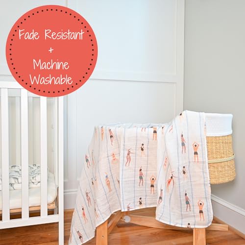 Image of LollyBanks Swaddle Blanket, 100% Cotton Muslin, Soft Baby Blanket 47 x 47 Inches, Neutral for Boys & Girls, Registry (Swimming /Sports Print)