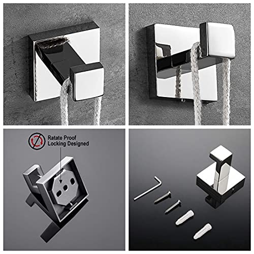 Towel Hooks For Bathrooms Polish Chrome Stainless Steel 304 Robe And Coat Hook Modern Square Heavy Duty Wall Mount Clothes Hook 2 Of Pack… (Chrome) #TOP3