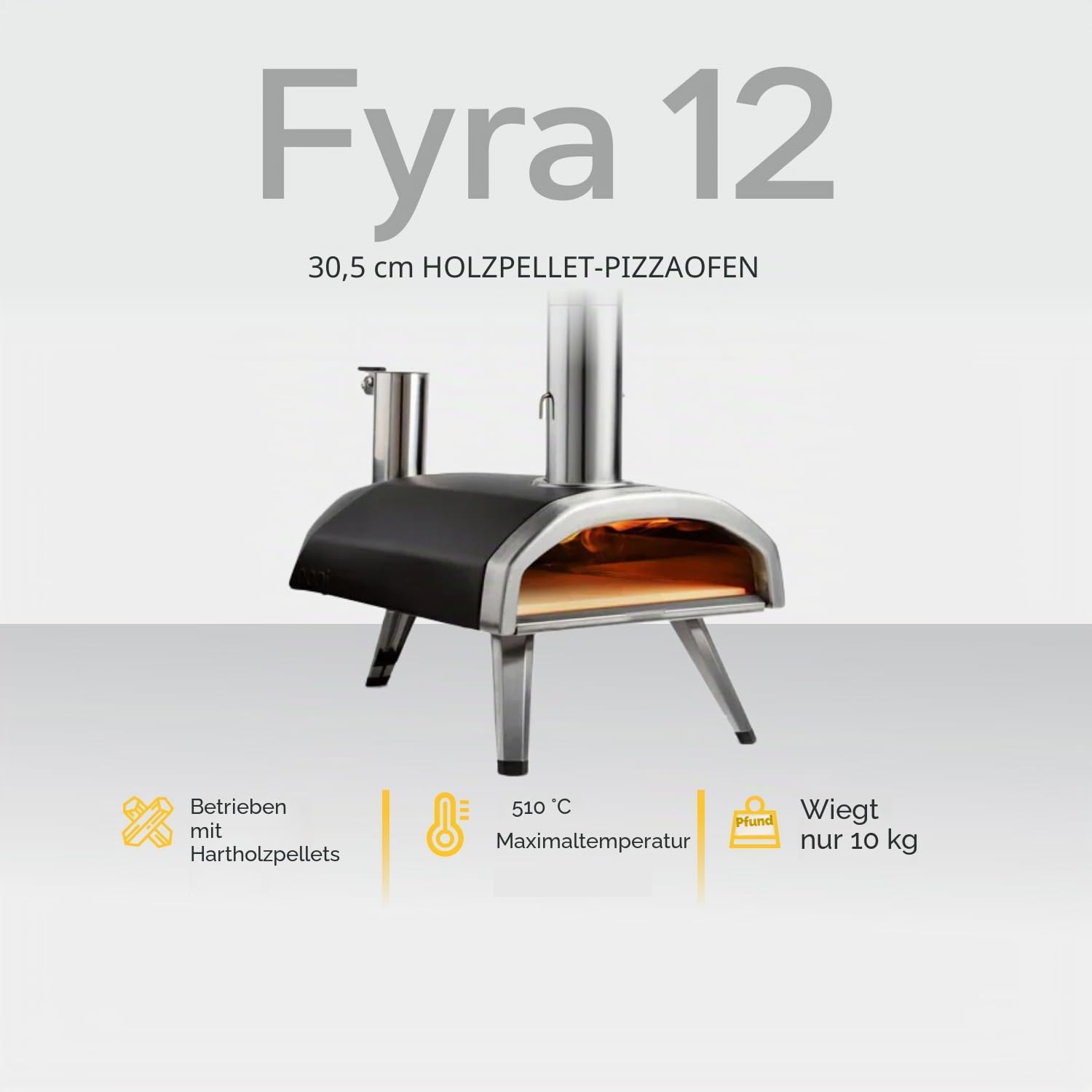 Ooni Fyra 12 Holzpellet Pizzaofen – Outdoor Pizzaofen – Gartenofen für Grillen, Kochen und Backen – Tragbarer Pizzaofen mit Holzfeuerung – Pizza Oven – Kocht Pizzen in nur 60 Sekunden