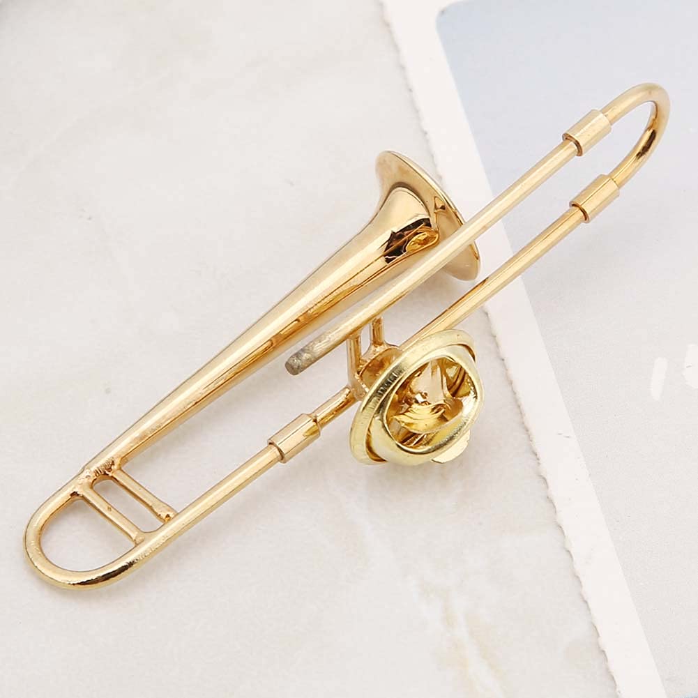 Broszka z instrumentem muzycznym – mini unikalna pozłacana broszka z instrumentem muzycznym, dekoracja prezentowa z wykwintnym pudełkiem na prezent na ślub (puzon)