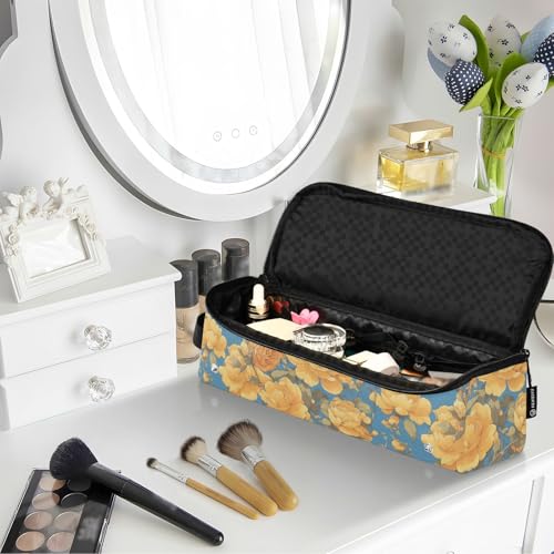 Bolsa de viaje amarilla con flor de begonia azul para herramientas de cabello resistente al calor miniatura 6