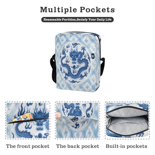 messenger bag for men men shoulder bag cross body purses for women Adjustable Strap for business business- Auspicious Dragon Porcelain2
