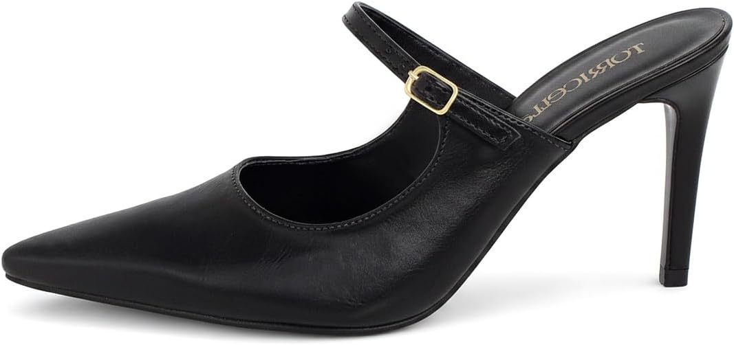 Sapato Scarpin Mule Salto Alto 9cm Bico Fino Fivela Dourada