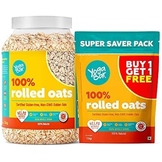 Yogabar 100 Rolled Oats 2kg Combo 1kg Jar 1kg Pouch Glute
