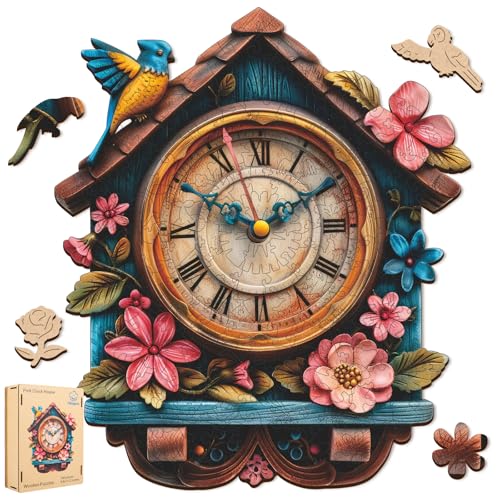 Pikoqunc Puzzles for Adults, Pink Clock House 500 PCS Wood Puzzle