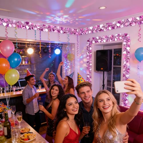 Image of 52Ft Valentines Day Garland Decorations, Glitter Hearts Purple Tinsel Garland for Valentines Tree Mantle, Pastel Heart Decor Party Supplies (52 Ft, Heart)