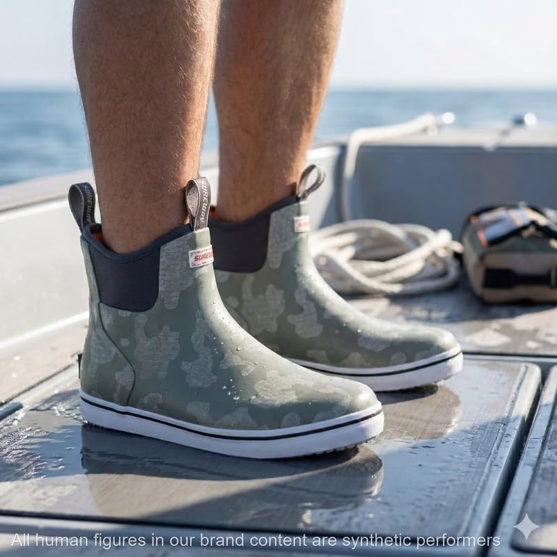 Image of SUREWAY Men's Ankle Fishing Deck Boots for Men-Waterproof,Professional Non-Slip Soles for Wet Slippery Surface,Neoprene Rubber Rain Boot /Shoes for Hunting Boating Gardening