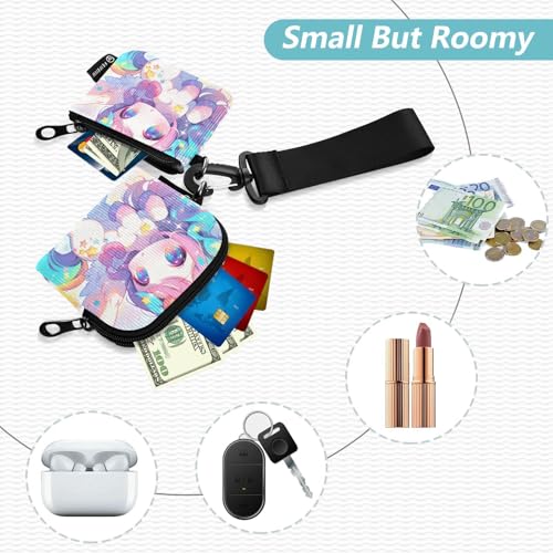 Cute Chibi Unicorns Women's Change Wallet Card Cases Compact Size Identity Card Protector with Wristlet Strap for Work Travel 2 Pcs Recto Verso2