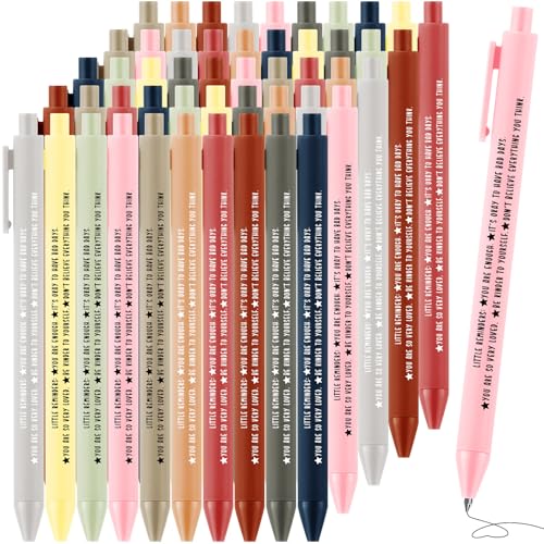 Sayglossy Morandi Lot de 50 stylos à bille inspirants pour la santé mentale et la santé mentale Encre noire Cadeau de remerciement pour femme, employée, rentrée scolaire