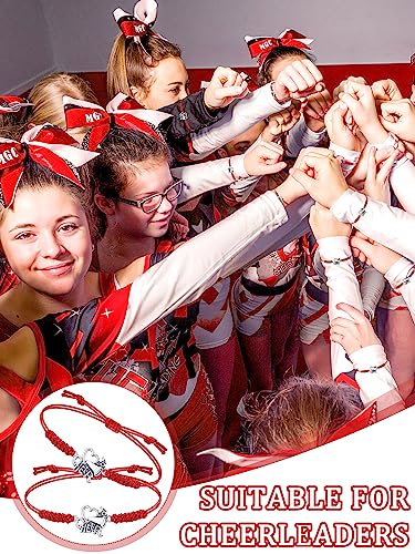 Image of Inbagi 48 Pcs Cheer Team Gifts Bulk Cheerleader Bracelet Party Favors | Adjustable, Jewelry Accessories, Squad Gifts for Team Members, End of Season Appreciation, Braided Cord with Heart Charm