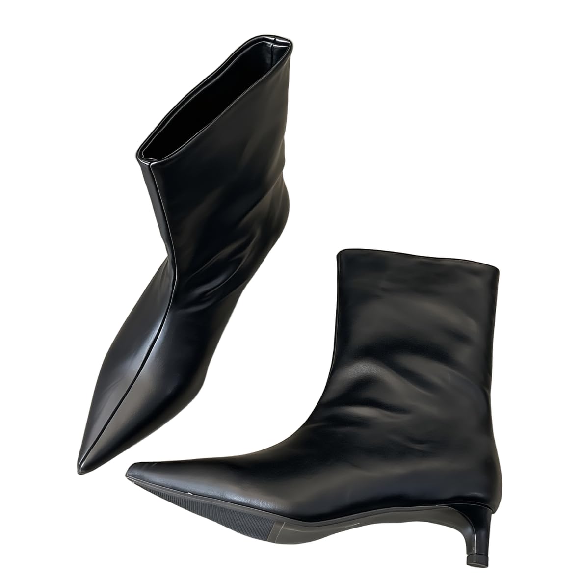 DINTAHA Low Kitten Heel Ankle Boots Pointy Toe Boots Dress Boots for Women Low Heel Booties