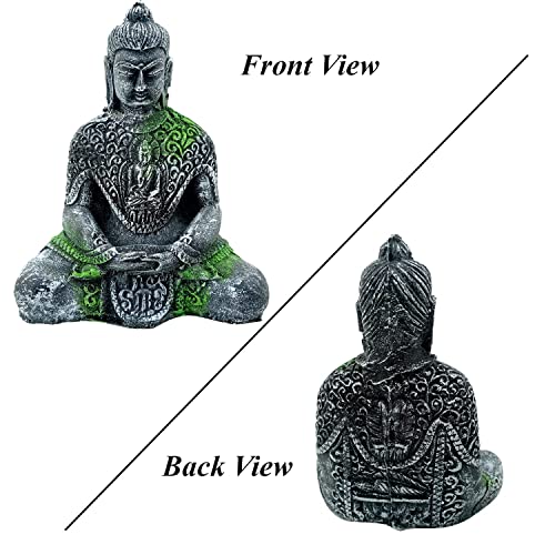 Image of Meditating Buddha Statue and Artificial Plant for Aquarium Fish Tank Decoration Combo Pack Ornament and Plant