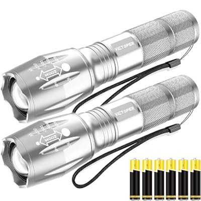 Victoper LED Flashlight 2 Pack Silver, Bright High Lumens Tactical Flashlights High Lumens with 5 Modes, Waterproof Zoomable Flash Light for Outdoor, Gifts for Hunting Camping Essentials Gear