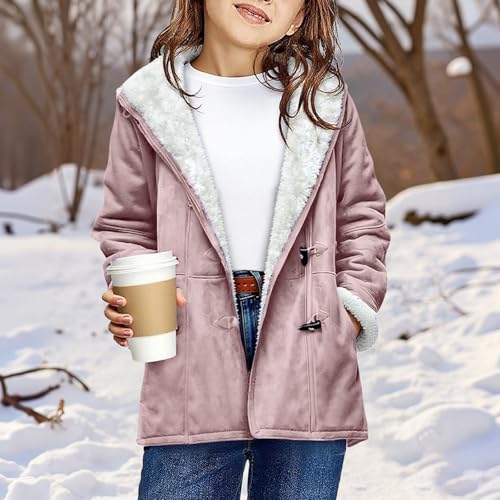 Girls Duffle Coat Suede Fleece Sherpa Lined Plush Jacket Cute Duffle Hooded Sweatshirt Warm Winter Overcoat Solid Outwear3