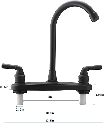 Miniatura 3 de Grifo de cocina no metálico para autocaravana, bronce aceitado, dos mangos, cuerpo principal de 8 pulgadas, arco alto giratorio 360, reemplazo para