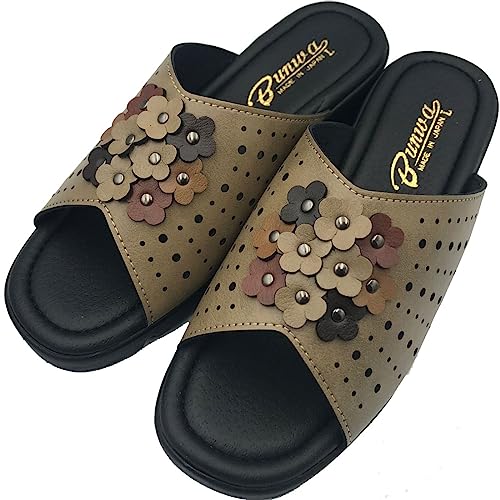 サンダル 日本製 婦人 つっかけ レディース 花 軽量 文和 ブンワ サンダル ヘップサンダル 前空き 春 夏 秋 冬 コンフォートサンダル 春 夏 秋 冬 ヘップサンダル 軽い 靴 オフィスサンダル 女性 母の日 敬老の日 4104(ベージュ LL【24