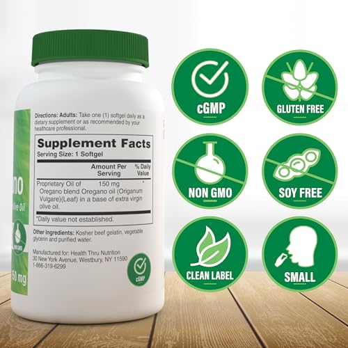 Image of Health Thru Nutrition Oil of Oregano Supplement | Wild Harvested European Origanum Vulgare | Immune, Digestive, & Antioxidant Support | 360 Mini Softgels | Non-GMO, Gluten Free