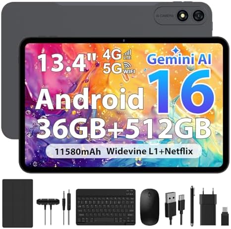 Tableta Android 16 de 13,4 Pulgadas, 4G LTE y Wi-Fi 5G, Tableta O...