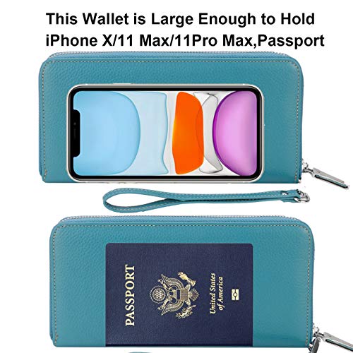 Lavemi Women's Rfid Blocking 100% Leather Large Capacity Zip Around Wallet Phone Holder Clutch Travel Purse Wristlet(Large Size Light Green) #TOP4