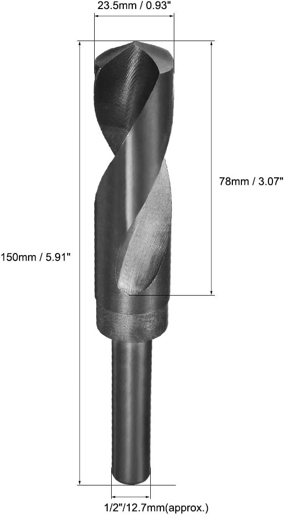 sourcing map Reduced Shank Drill Bit 23.5mm Black Nitride Coated with 1/2 Inch Straight Shank - Image 3