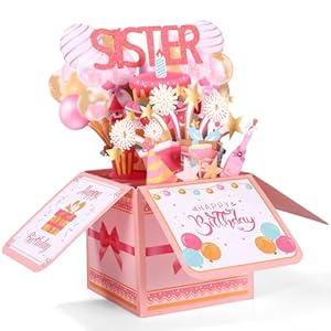 Gosknor Funny Happy Birthday Sister Pop Up Card, 3D Birthday Card with Envelope Unique Gift for Women Party Decoration Keepsake