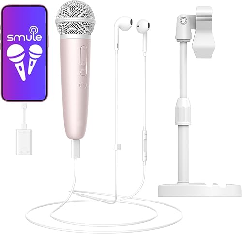 Micrófono de canto con auriculares y soporte, ideal para grabación vocal, podcasting, transmisión en vivo, juegos, compatible con Smule & Starmaker