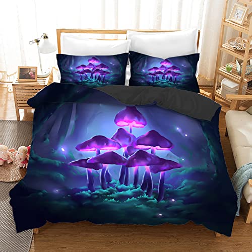 Housse de couette 140x200 champignon violet zippée en microfibre douce 110g/㎡