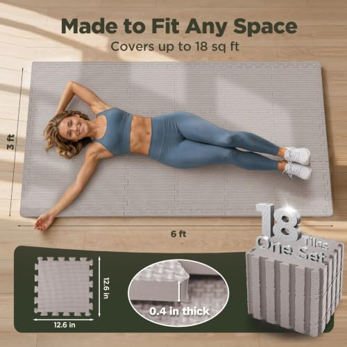 Image of AIRHOP 18 PCS Gym Floor Mat, EVA Foam Puzzle Gym Mat, High-Density Interlocking Foam Floor Tiles for Home Gym, Play Workout Garage Kitchen Flooring 12.6 inchx12.6 inchx0.4 inch