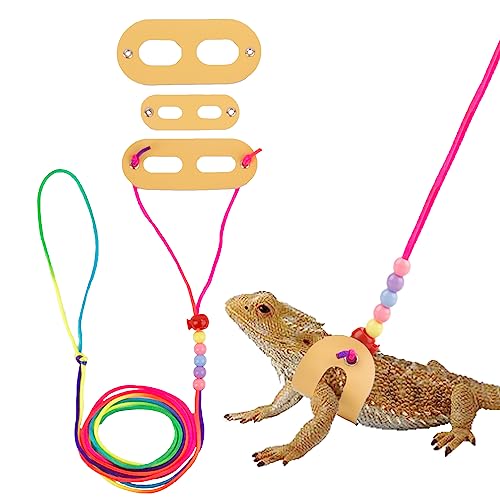 Image of ADOGGYGO Bearded Dragon Leash Harness - Adjustable Colorful Leather Reptile Lizard Harness Leash for Bearded Dragon Lizard Reptiles and Other Small Animals (Yellow)