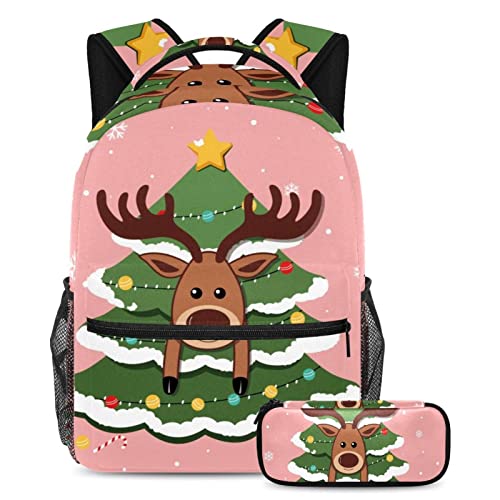 Sac à dos de Noël multicolore Daypack grand format 40cm et sa trousse scolaire assortie