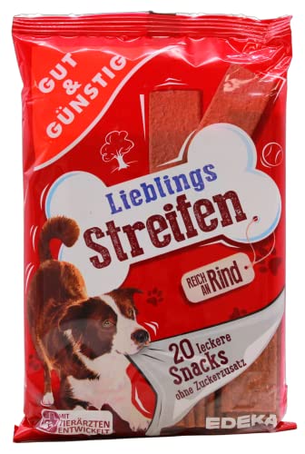 Gut & Günstig Lieblings Streifen Hundeleckerli mit Rind, 15er (15 x 200g)