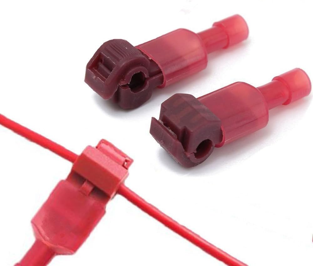 100PCS/(50 Pairs) Red T Tap Electrical Connectors – Quick Wire Insulated Wire Terminal and Male Spade Connector Set
