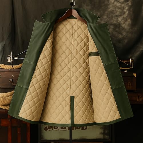 Men's Real Leather Trench Coat with Waist Belt – Double-Breasted Winter Overcoat-Quilted lining | 6-colors Variants2