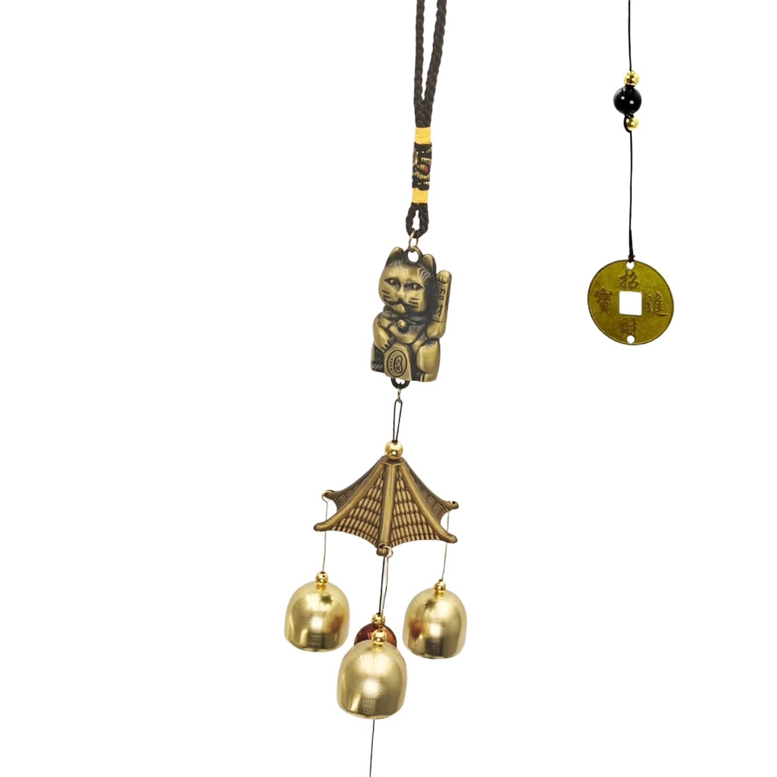1 PC Lucky Wind Chimes Feng Shui Hanging Wind Chimes for Garden Good Luck Chinese Wind Bells with Coin Matel Bells Butterfly Cat，E