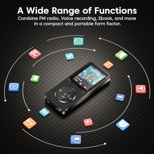 Image of Sounce 16GB Mini MP3 Music Player with Bluetooth 5.4, HiFi Lossless Sound, Video Playback, Voice Recorder, FM Radio, E-Book Reader, and Loudspeaker | Expandable up to 128GB (Black)