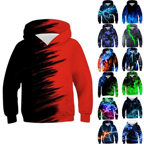 Hoodies for Boys - 3D Graphic Lightweight Fleece Long Sleeve Hooded Sweatshirt Fall Comfy Basic Pullover 3-14 Years
