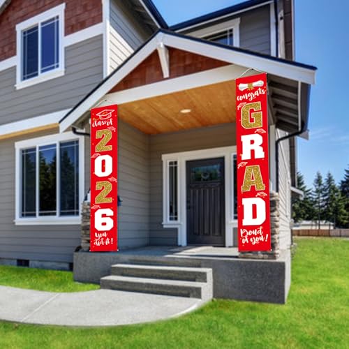 Image of Graduation Decorations 2026 Banner Porch Sign Red Gold for Class of 2026 Graduates Party Supplies