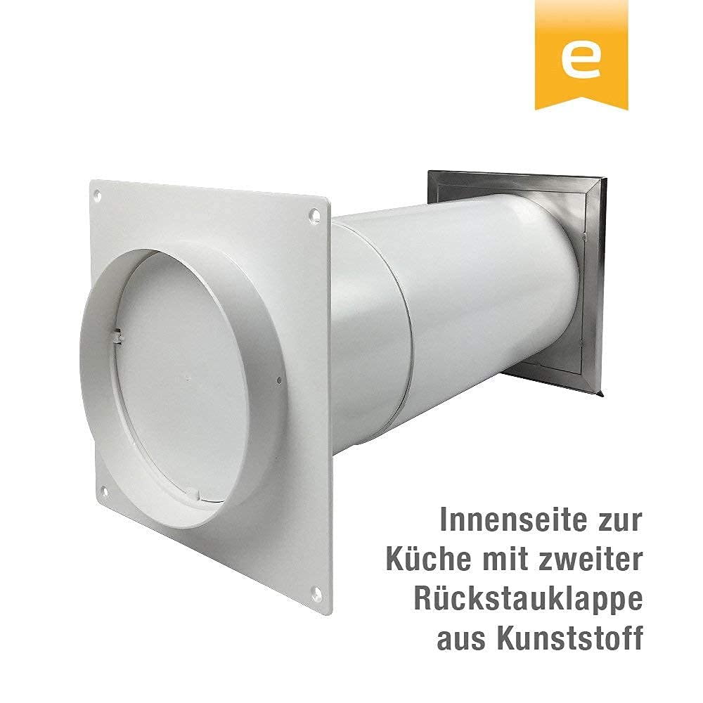 EASYTEC® Energiesparender Wandmontage Mauerkasten Ø 150 mm Edelstahl mit zwei Rückstauklappen | DN150 | 34154e