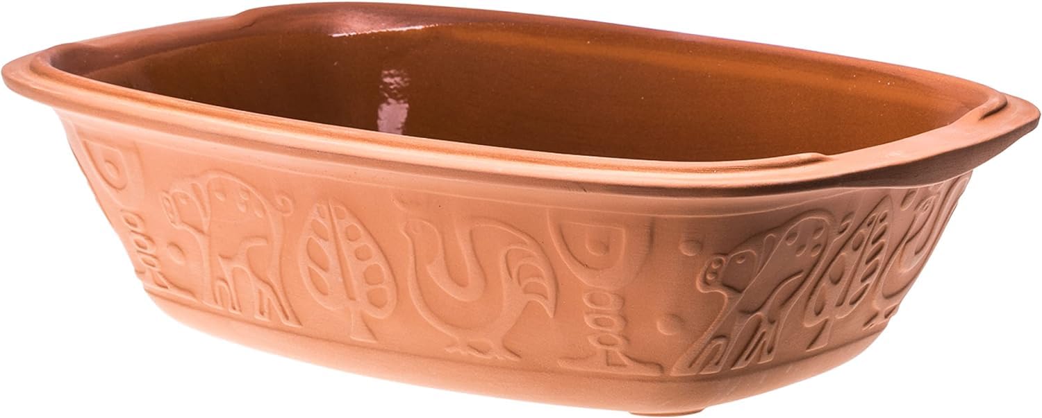 Römertopf Tegame in Terracotta Naturale 4 Litri con Coperchio – Pentola da Forno per Arrosti e Stufati, Cottura Sana senza Grassi, Rosso Terracotta, dal 1967