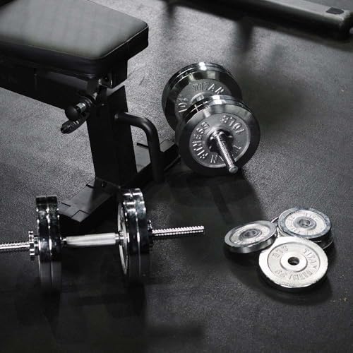 Image of Titan Fitness 200 LB Adjustable Chrome Dumbbell Set, Pair of 100 LB Dumbbells, Durable Chrome Plates, Medium Knurl Grip Handles, Includes Four Star Collars, Space-Saving Home Gym Equipment