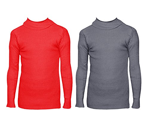 Image of IndiWeaves Boys Wollen Warm High Neck Full Sleeves T-Shirt /Inner /Skivvy for Winter (Pack of 2) Red /Gray 1-2 Years 10110-0113-IW-P2-18