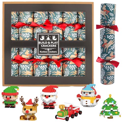 Kuckoo Crackers - 6 x 13-inch Build & Play Christmas Micro Block Christmas Crackers