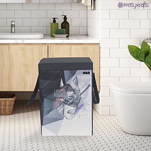 Image of PrettyKrafts 75 L Non Woven Batman Rectangular Foldable Large Laundry Bag /Basket With Lid & Handles, Freestanding Clothes Storage Organizer for Bedroom (36x36x53cm, Black, Set of 1)