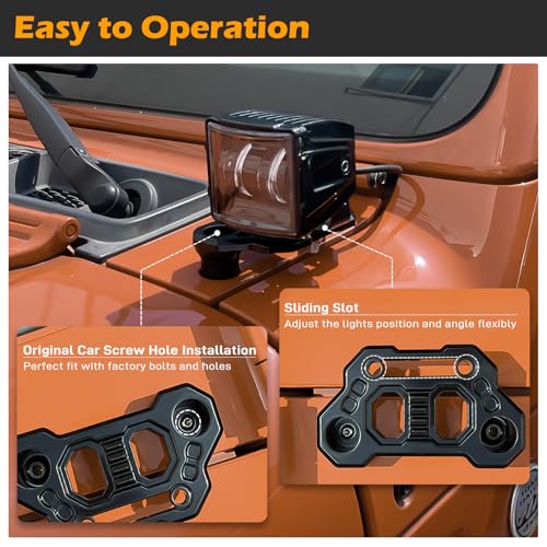 Image of Gladiator Light Mount Pod Bracket - Wrangler JL Light Bar Hood Mounting Brackets, A-Pillar LED Fog Light Ditch Mount Compatible with 2018-2025 Jeep Wrangler JL JLU 4xe Gladiator JT Accessories - Black