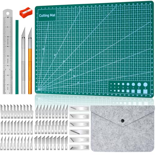 Annickee Tapete de Corte, Base de Corte Autorreparable, Cutting Mat Verde, Tabla de corte Manualidades con Regla y Lápiz, para Manualidades, la Creación de Arte de Bricolaje, Tallado (A4)