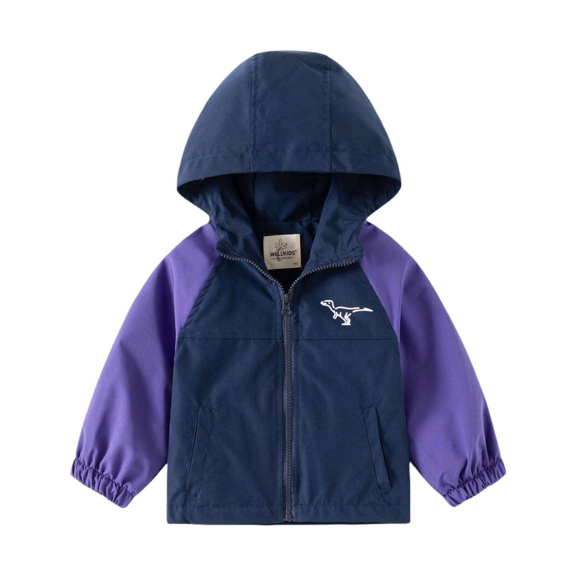 Boys Girls Hooded Rain Jackets Zip Up Long Sleeve Windbreak Outerwear Color Block Raincoat Dust Coat for Infants (Navy,90/18-24 M,Unisex,Big Kid,US,Age,18 Months,24 Months)