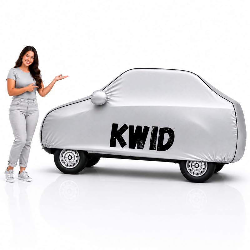 Image of Long-Life 100% Waterproof Kwid Car Body Cover for Dust & Rain, Compatible with All Models of Kwid Car Cover, Comes with Bird Droppings, Scratch, UV and Paint Protection - Silver