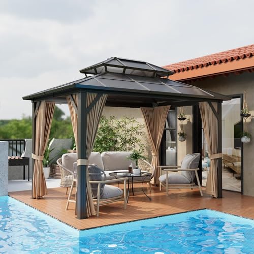 10x12 Hardtop Gazebo Permanent Outdoor Pavilion - Double Polycarbonate Roof,